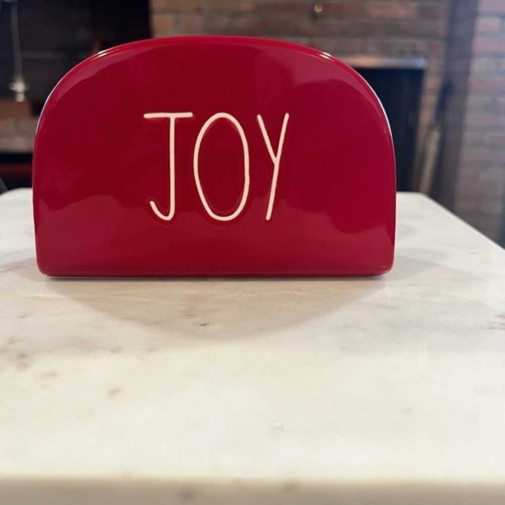 Rae Dunn‎ JOY Christmas Napkin Holder Red White Letters Ceramic Holiday